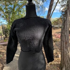 Vintage Tweeds Black  cropped wool sweater with iridescent  beads S